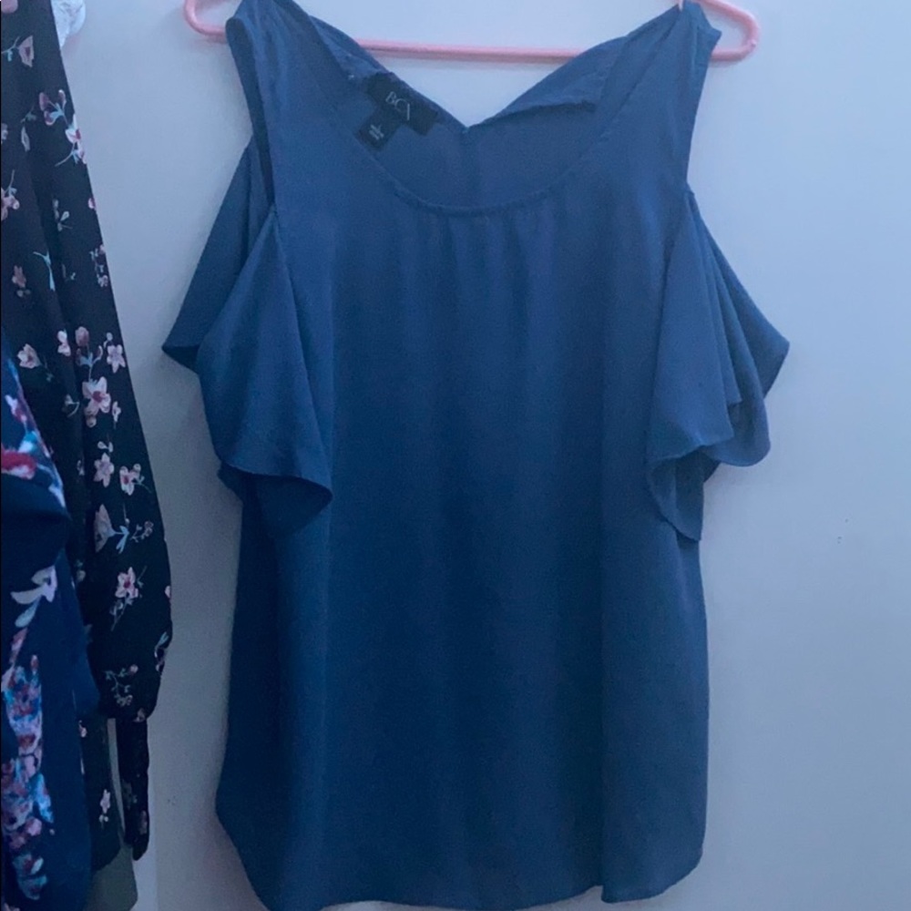 Blue cold shoulder blouse